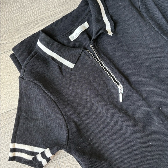 OAK + FORT Black and white Polo with quarter Zip - Picture 7 of 7